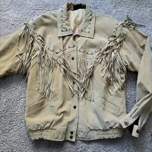 Vintage Stefano Genuine Leather Western Fringe Jacket Men’s Medium Tan